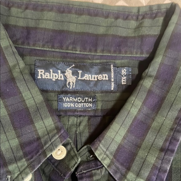 Ralph Lauren Yarmouth 100% Cotton Blue Green Plaid Button-Down sz 17.5-35 - Picture 2 of 10